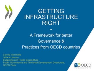 GETTING
INFRASTRUCTURE
RIGHT
-
A Framework for better
Governance &
Practices from OECD countries
Camila Vammalle
Juliane Jansen
Budgeting and Public Expenditure
Public Governance and Territorial Development Directorate,
OECD Paris
 
