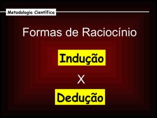 Formas de Raciocínio Indução Dedução X Metodologia Científica 