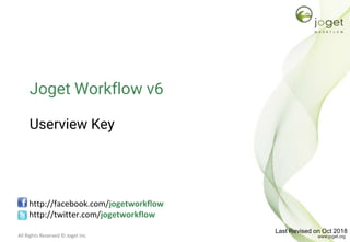 All Rights Reserved © Joget Inc
Joget Workflow v6
Userview Key
http://facebook.com/jogetworkflow
http://twitter.com/jogetworkflow
Last Revised on Oct 2018
 