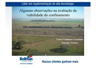 Algumas observações na avaliação da
    viabilidade do confinamento




                      César Vitaliano Graminha
                          Gerente Técnico
 
