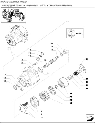 PUMA 210 CASE IH TRACTOR (1/07- )
1.32.8/01A(02) (VAR. 004-481) 150 L/MIN PUMP CCLS W/EDC - HYDRAULIC PUMP - BREAKDOWN
 