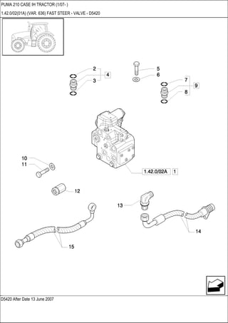 D5420 After Date 13 June 2007
PUMA 210 CASE IH TRACTOR (1/07- )
1.42.0/02(01A) (VAR. 636) FAST STEER - VALVE - D5420
 