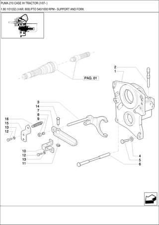 PUMA 210 CASE IH TRACTOR (1/07- )
1.80.1/01(02) (VAR. 809) PTO 540/1000 RPM - SUPPORT AND FORK
 