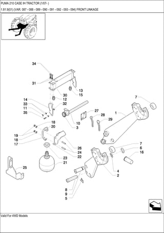 Valid For 4WD Models
PUMA 210 CASE IH TRACTOR (1/07- )
1.81.9(01) (VAR. 087 - 088 - 089 - 090 - 091 - 092 - 093 - 094) FRONT LINKAGE
 