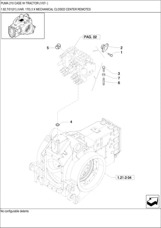 No configurable detents
PUMA 210 CASE IH TRACTOR (1/07- )
1.82.7/01(01) (VAR. 170) 3 X MECHANICAL CLOSED CENTER REMOTES
 