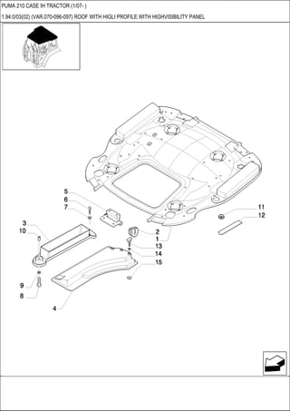 PUMA 210 CASE IH TRACTOR (1/07- )
1.94.0/03(02) (VAR.070-096-097) ROOF WITH HIGLI PROFILE WITH HIGHVISIBILITY PANEL
 