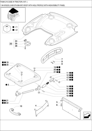 PUMA 210 CASE IH TRACTOR (1/07- )
1.94.0/03(03) (VAR.070-096-097) ROOF WITH HIGLI PROFILE WITH HIGHVISIBILITY PANEL
 