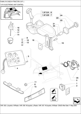 VAR. 935: L/Joystick, W/Radar; VAR. 936: W/Joystick, L/Radar; VAR. 937: W/Joystick, W/Radar D5425 After Date 11 May 2006
PUMA 210 CASE IH TRACTOR (1/07- )
1.97.0 ELECTRONIC UNIT CONTROL
 
