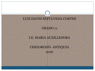 LUIS DAVID SEPULVEDA CORTES
GRADO 11
I.E. MARIA AUXILIADORA
CHIGORODÓ- ANTIQUIA
2016
 