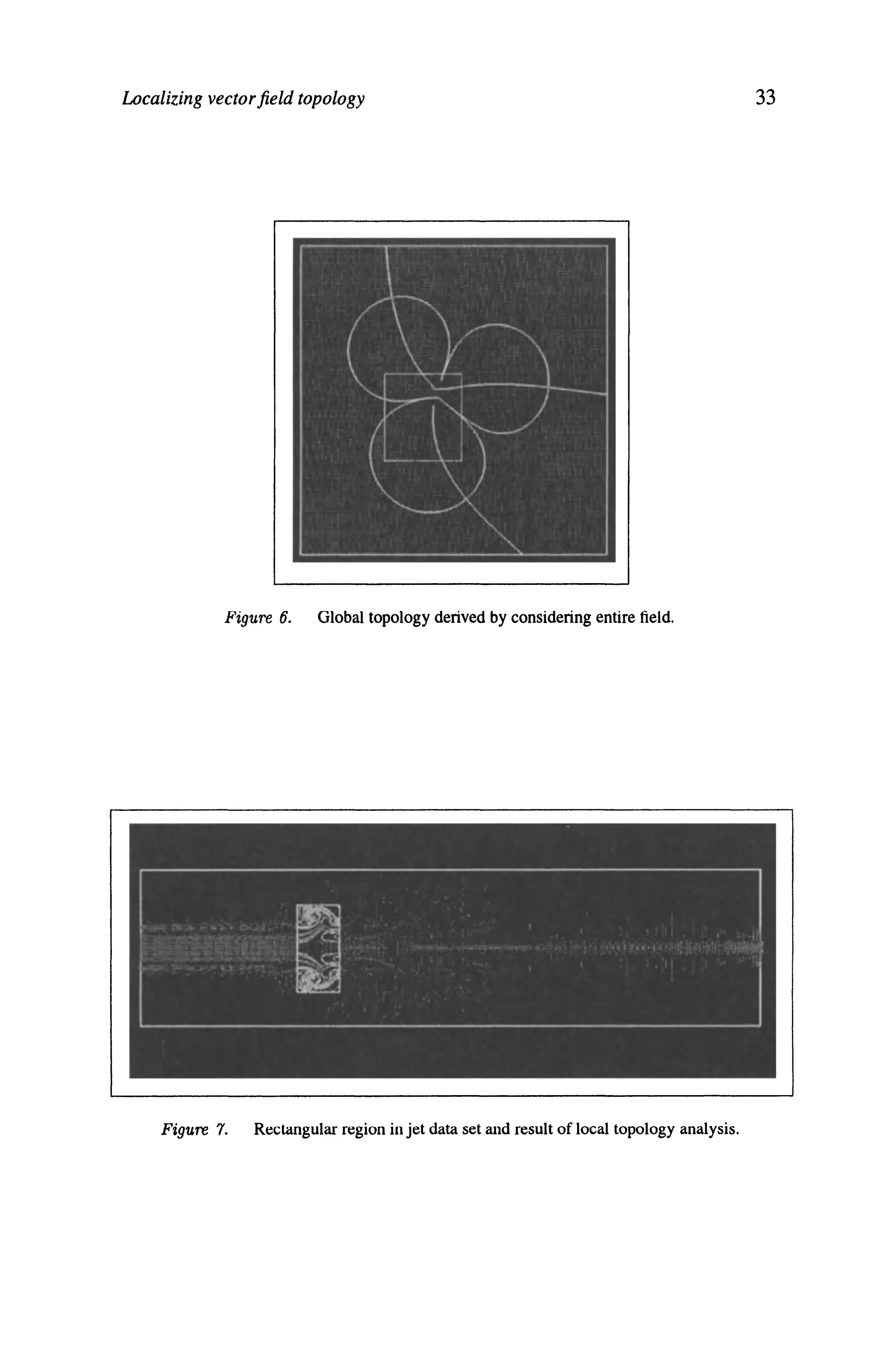 Localizing vectorfield topology 33
Figure 6. Global topology derived by considering entire field.
Figure /. Rectangular region in jet data set and result of local topology analysis.
 