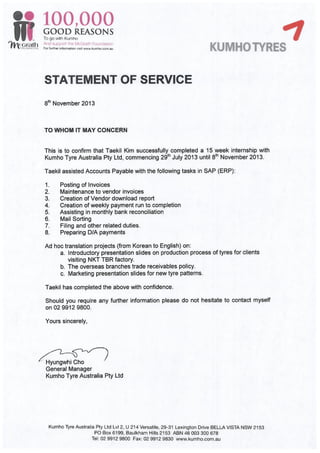Statement of Service at Kumho