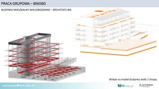 PRACA GRUPOWA – BIM360
BUDYNEK MIESZKALNY WIELORODZINNY - ARCHITEKTURA
Widok na model budynku belki / stropy
 