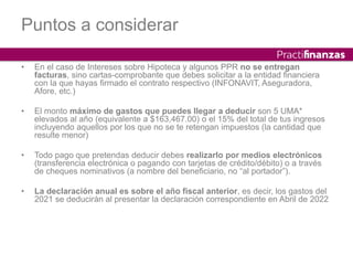 ¿Cuáles son los Gastos Deducibles 2021 para las personas físicas? | PPTX