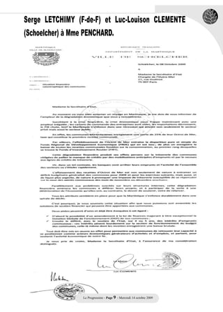 Serge LETCHIMY (F-de-F) et Luc-Louison CLEMENTE
(Schoelcher) à Mme PENCHARD.




                 Le Progressiste - Page 9 - Mercredi 14 octobre 2009
 