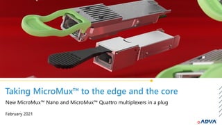 Taking MicroMux to the edge and the core
February 2021
New MicroMux™ Nano and MicroMux™ Quattro multiplexers in a plug
 
