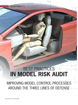 The RMA Journal March 201636
BEST PRACTICES
IN MODEL RISK AUDIT
IMPROVING MODEL CONTROL PROCESSES
AROUND THE THREE LINES OF DEFENSE
OPERATIONALRISK
 