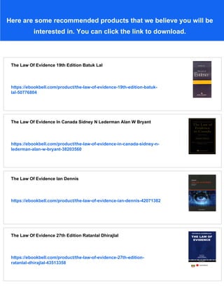 The Law Of Evidence 5th Edition I H Dennis | PDF