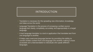 Language Translator using python and google API | PPTX