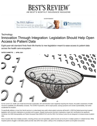 Innovation Through Integration: Legislation Should Help Open Access to Patient Data