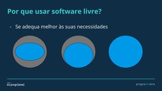 Por que usar software livre?
- Se adequa melhor às suas necessidades
 