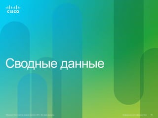 Сводные данные


© Компания Cisco и (или) ее дочерние компании, 2010 г. Все права защищены.   Конфиденциальная информация Cisco   126
 