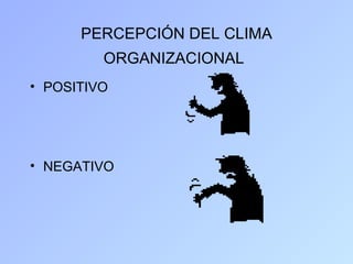 PERCEPCIÓN DEL CLIMA
         ORGANIZACIONAL
• POSITIVO




• NEGATIVO
 