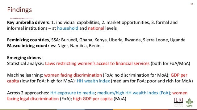 17
Findings
Key umbrella drivers: 1. individual capabilities, 2. market opportunities, 3. formal and
informal institutions...