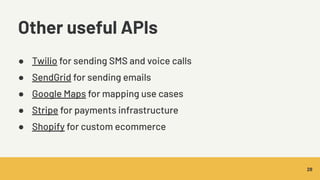 @chardane | bit.ly/eia-zero-to-hero
Other useful APIs
28
● Twilio for sending SMS and voice calls
● SendGrid for sending e...