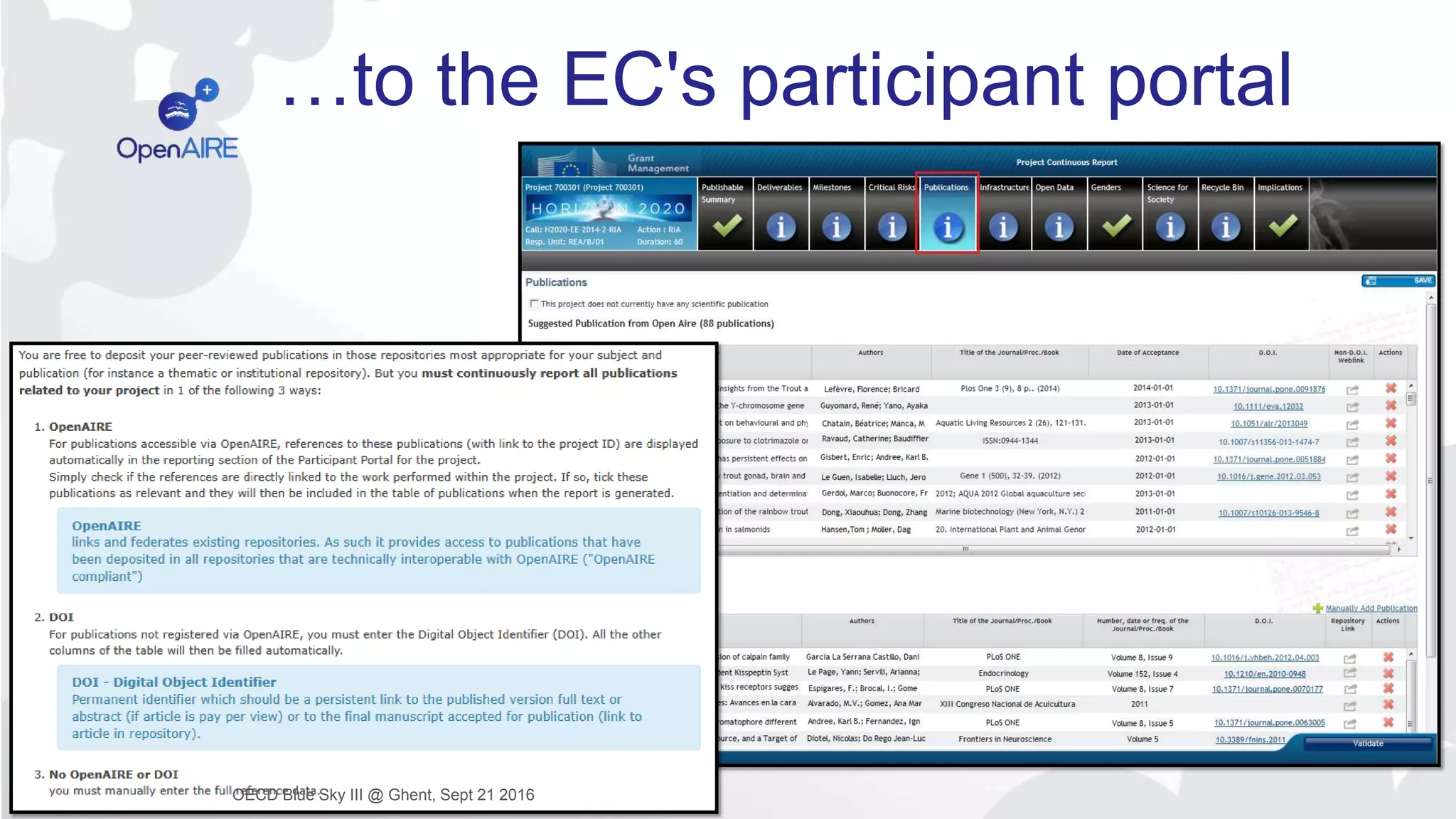 …to the EC's participant portal
OECD Blue Sky III @ Ghent, Sept 21 2016
 
