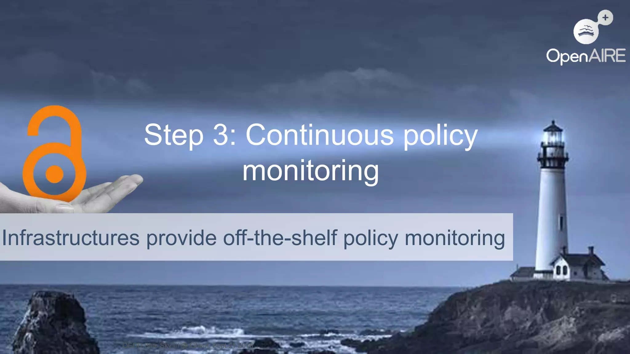 OECD Blue Sky III @ Ghent, Sept 21 2016
Infrastructures provide off-the-shelf policy monitoring
Step 3: Continuous policy
monitoring
 