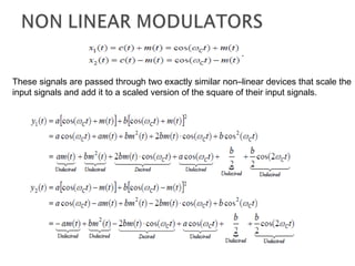 These signals are passed through two exactly similar non–linear devices that scale the
input signals and add it to a scaled version of the square of their input signals.
 