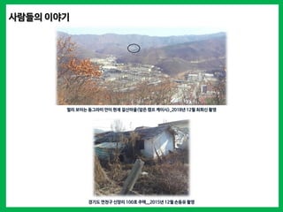 사람들의 이야기
멀리 보이는 동그라미 안이 현재 걸산마을(앞은 캠프 케이시)_2018년 12월 최희신 촬영
경기도 연천구 신망리 100호 주택__2015년 12월 손동유 촬영
 