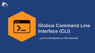 Globus Command Line
Interface (CLI)
…you’re all experts on this already!
 