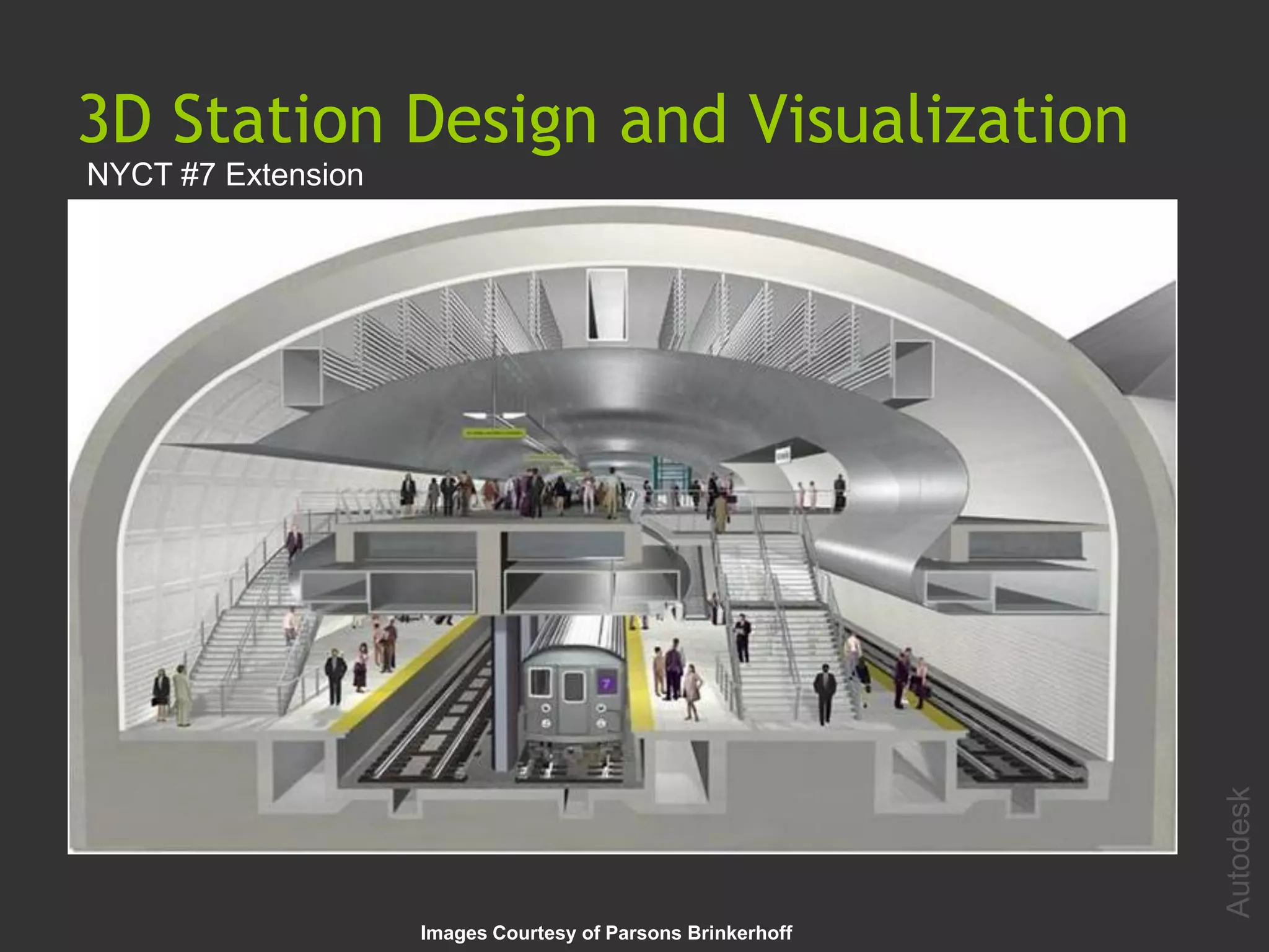 3D Station Design and Visualization
NYCT #7 Extension




                                                             Autodesk
                    Images Courtesy of Parsons Brinkerhoff
 