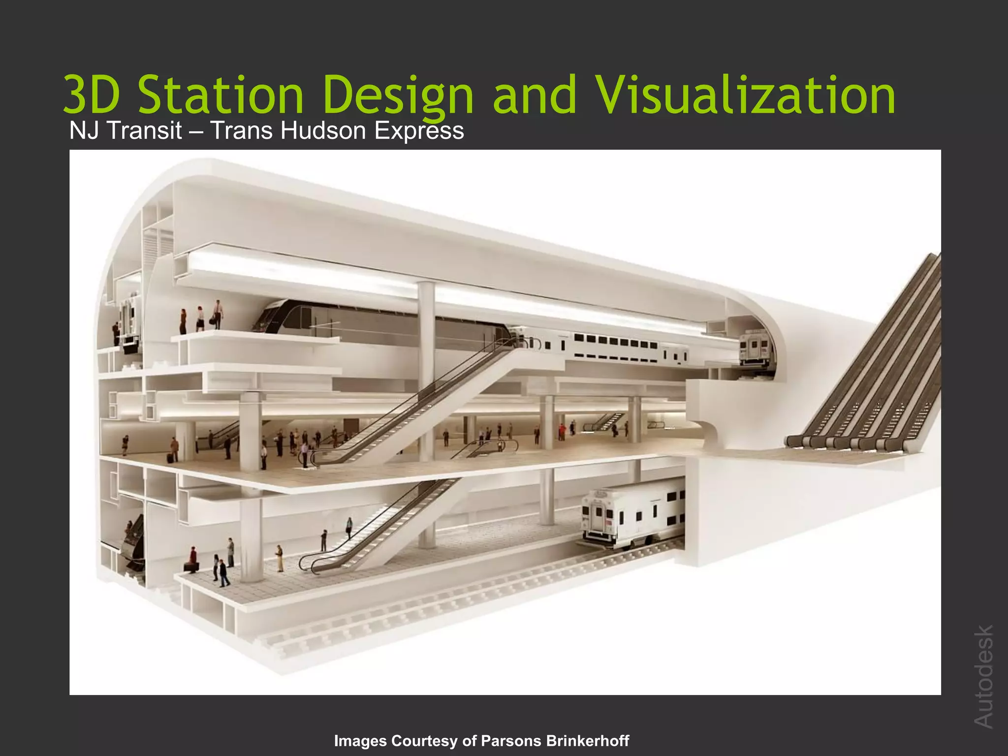 3D Station Design and Visualization
NJ Transit – Trans Hudson Express




                                                    Autodesk
           Images Courtesy of Parsons Brinkerhoff
 