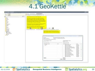 4.1 GeoKettle




06/10/2009    Geospatial Business Intelligence   20
 