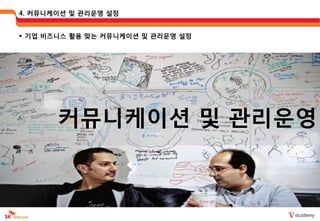 4. 커뮤니케이션 및 관리운영 설정


 기업 비즈니스 활용 맞는 커뮤니케이션 및 관리운영 설정




       커뮤니케이션 및 관리운영
 