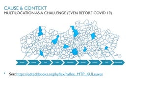 CAUSE & CONTEXT
See: https://edtechbooks.org/hyflex/hyflex_MTP_KULeuven
MULTILOCATION AS A CHALLENGE (EVEN BEFORE COVID 19)
 