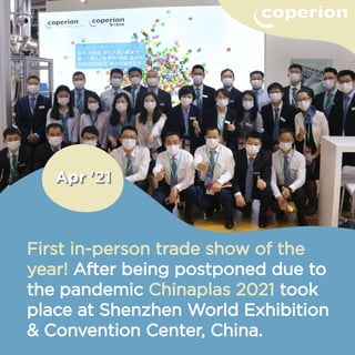 First in-person trade show of the
year! After being postponed due to
the pandemic Chinaplas 2021 took
place at Shenzhen World Exhibition
& Convention Center, China.
 
