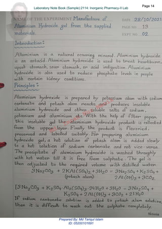 Md.
Imran
Nur
Manik
Md.
Imran
Nur
Manik
Page 14
Page 14
Laboratory Note Book (Sample):2114: Inorganic Pharmacy-II Lab
Page 14
Laboratory Note Book (Sample):2114: Inorganic Pharmacy-II Lab
Prepared By: Md Tariqul Islam
ID: 05200101691
 