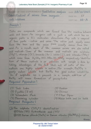 Md.
Imran
Nur
Manik
Md.
Imran
Nur
Manik
Page 18
Page 18
Laboratory Note Book (Sample):2114: Inorganic Pharmacy-II Lab
Page 18
Laboratory Note Book (Sample):2114: Inorganic Pharmacy-II Lab
Prepared By: Md Tariqul Islam
ID: 05200101691
 