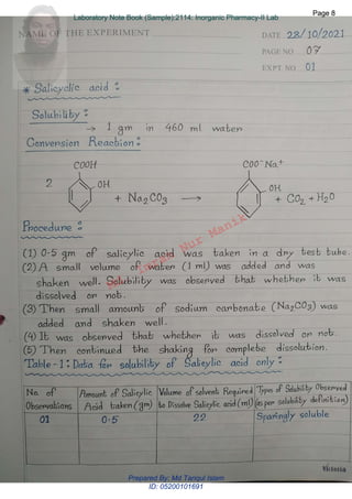 Md.
Imran
Nur
Manik
Md.
Imran
Nur
Manik
Page 8
Page 8
Laboratory Note Book (Sample):2114: Inorganic Pharmacy-II Lab
Page 8
Laboratory Note Book (Sample):2114: Inorganic Pharmacy-II Lab
Prepared By: Md Tariqul Islam
ID: 05200101691
 