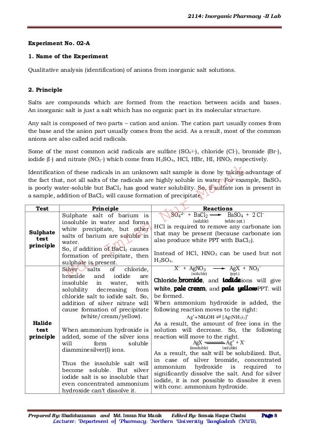 Qualitative analysis of salts lab manual MANIK