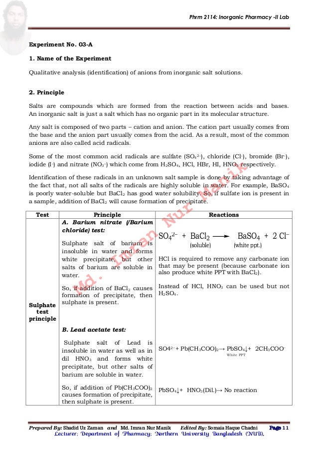 Lab manualQualitative Analysis of Salts Manik
