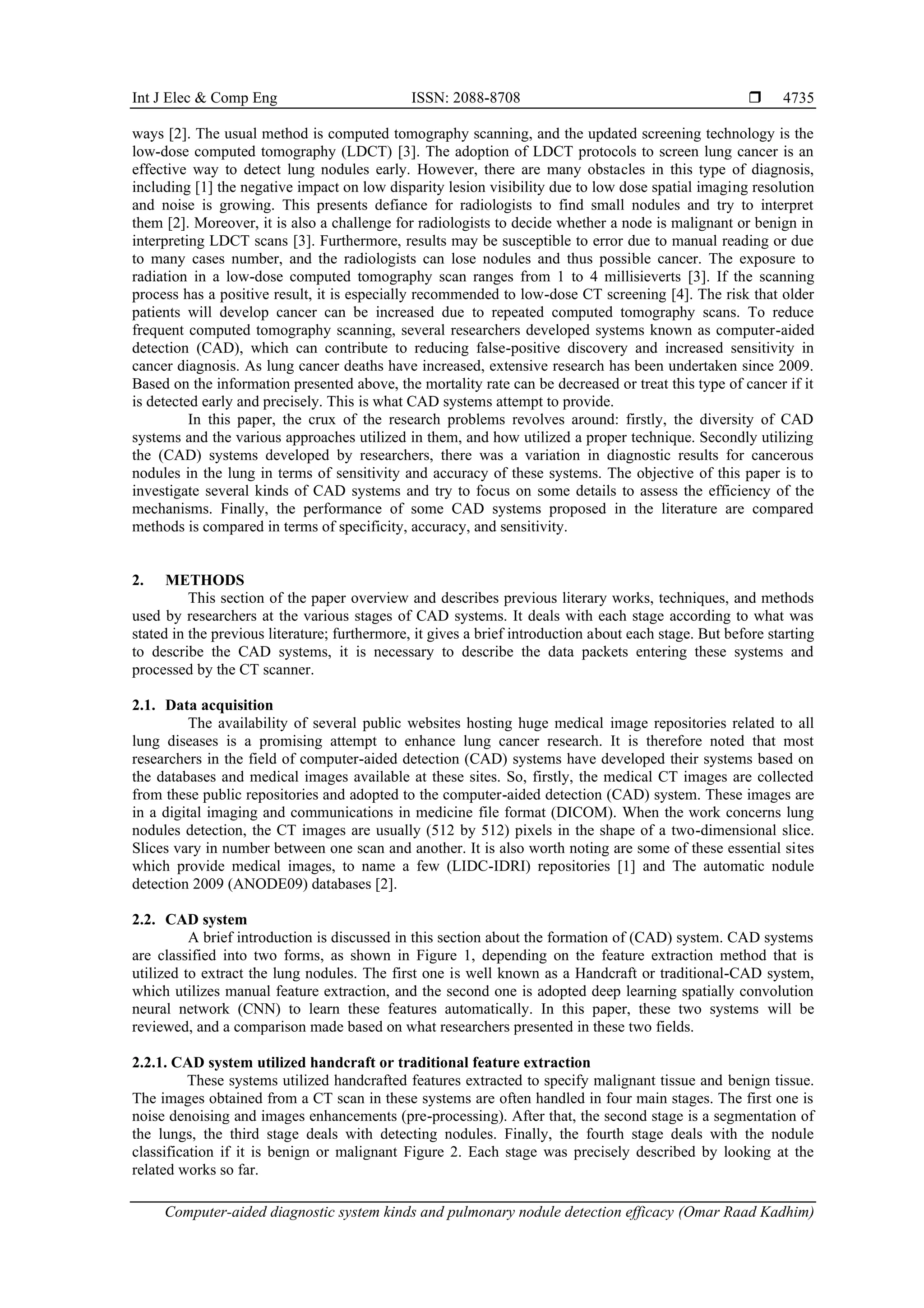 Computer-aided diagnostic system kinds and pulmonary nodule detection ...