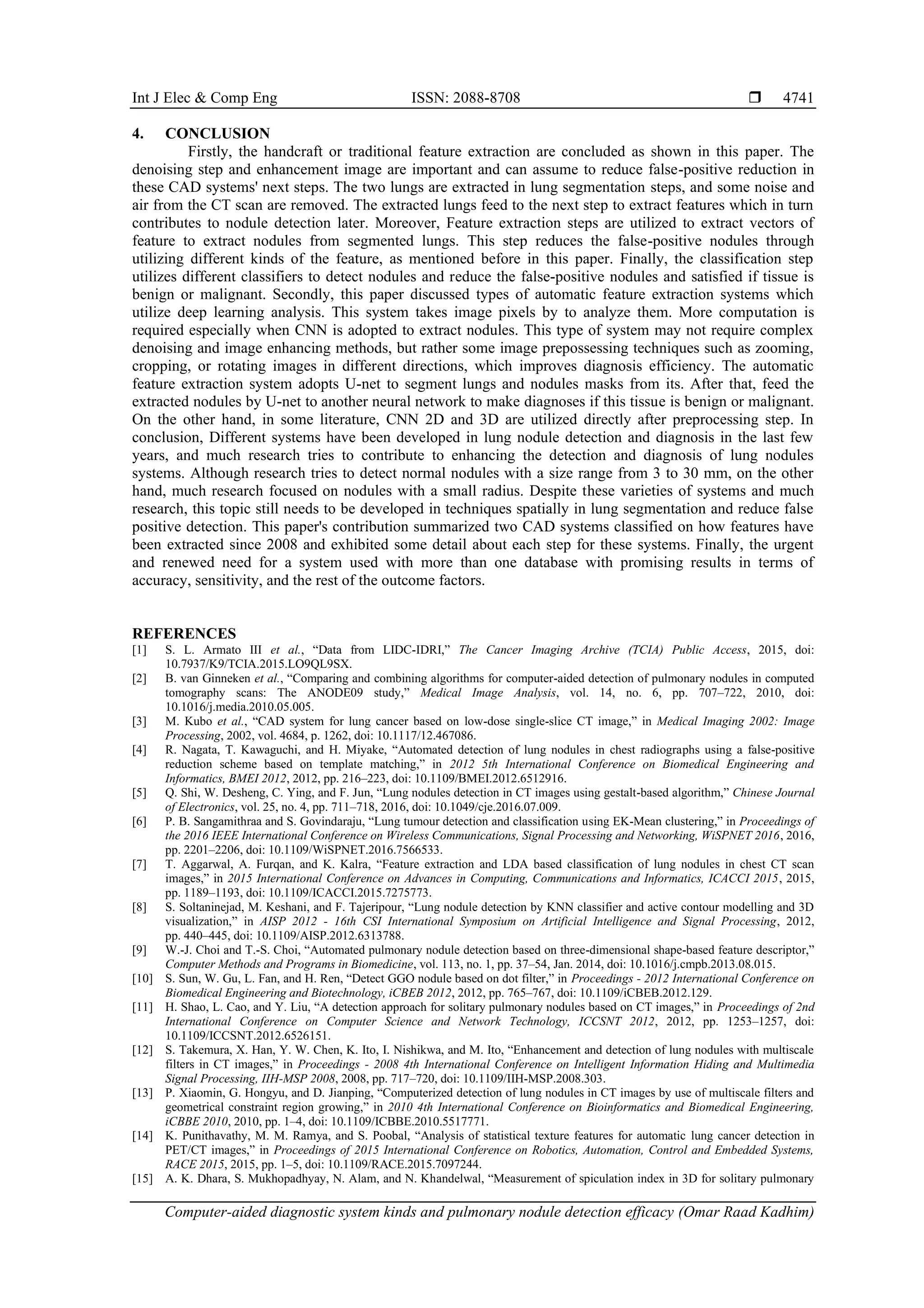 Computer-aided diagnostic system kinds and pulmonary nodule detection ...