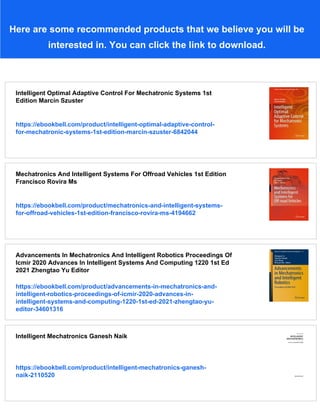 Intelligent Mechatronic Systems Modeling Control And Diagnosis 1st ...