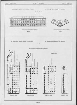 29. Императорская Публичная библіотека въ С.-Петербургь. 29. Bibliothèque Impériale Publique à St.-Pétersbourg.
(Старое зданіе).
(1794-1810 r.).
Фаоадъ. Планъ.
29. Императорская Публичная библіотека въ С.-Петербурпь. 29. Bibliothèque Impériale Publique à St.-Pétersbourg.
(1901 r.).
Apx. E. O. Воротиловъ (no эскизу Инж.-Арх. K. Я. Маевскаго).
Планъ 1-го этажа. Планъ 2-го этажа. Планъ 3-го этажа. Планъ 4-го этажа.
— І З І —
 