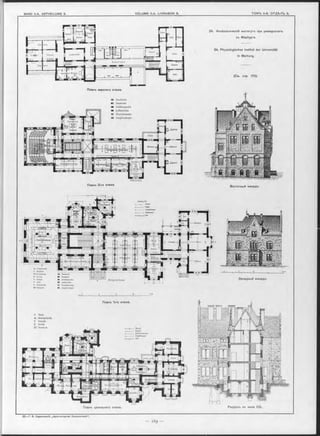 24. Физіологическій институтъ при университетъ
въ Марбургъ.
24. Physiologisches Institut der Universität
in Marburg.
(См. стр. 170).
Планъ верхняго этажа.
ЯВ Rauchrohre
ЯЬЗ Dunstrohre
Е 9 Enüüfbmgsrohre
B iuftheazrohre
B FeuerhahiLkasten.
ЕЖЗ Dampfheizkörper
Планъ 2-го этажа. Восточный оасадъ.
Западный Фасадъ.
8tТ SuinUacK ЕЗ D^mpfheizkorper
Планъ цокольного этажа. Разръзъ по линіи CD.
Планъ 1-го этажа.
Т Tisch
An Äbdampfhischa
S Schrank
p. Gestell
ST Stemüsch
o-_____ ,__Schmuizw&sser
__________ Dampfwaseer
 