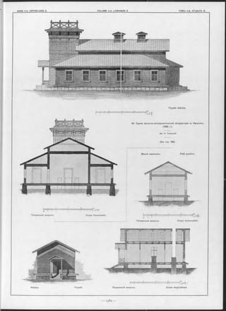 ( C m. стр. 198).
е г г - * ~ ] : і iLAv:
Поперечный разръзъ. Coupe transversale.
Поперечный разръзъ. Coupe transversale.
Coupe longitudinale.
Façade latérale.
Apx. H. Толвинскій.
Фасадъ Façade. Продольный разръзъ.
49. Зданіе магнитно-метеорологической обсерваторіи въ Иркутскъ.
(1885 г.).
Малый павильонъ. Petit pavillon.
 